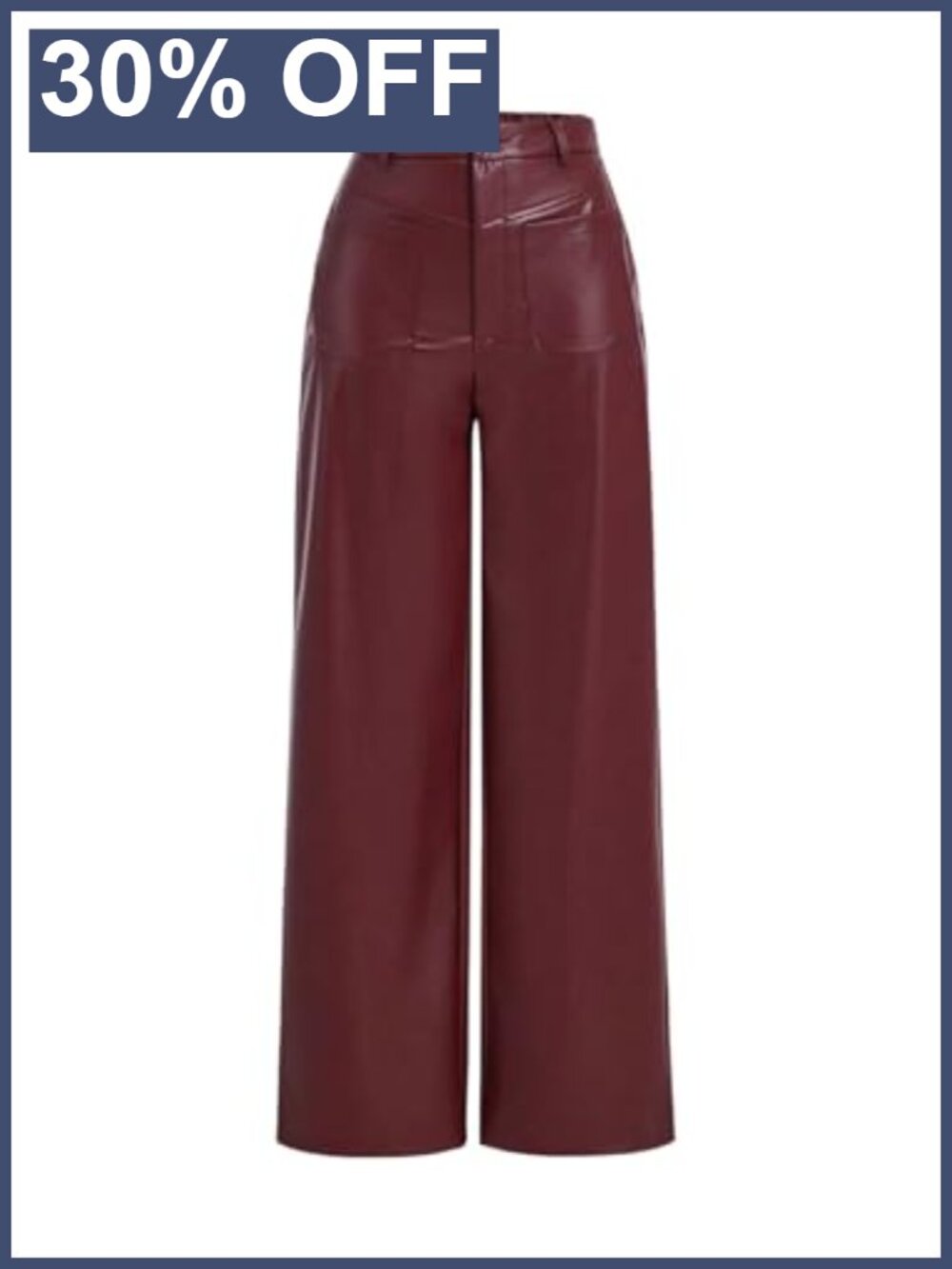 Faux Leather Pants High Waisted Wide Leg Trousers Pull On Pockets